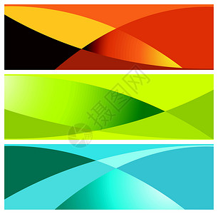 彩色横幅 标题红色标签优雅插图绿色橙子网络蓝色波浪卡片背景图片