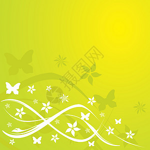 植物背景 矢量说明白色曲线装饰品作品卡片墙纸叶子花朵蝴蝶波浪背景图片