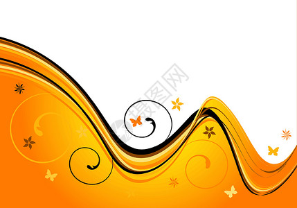 抽象花形背景曲线黄色花朵叶子蝴蝶波浪状白色漩涡棕色橙子背景图片