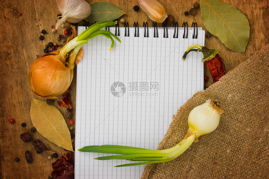 调味品菜单厨房香料胡椒笔记木板笔记本食谱叶子写作食物图片