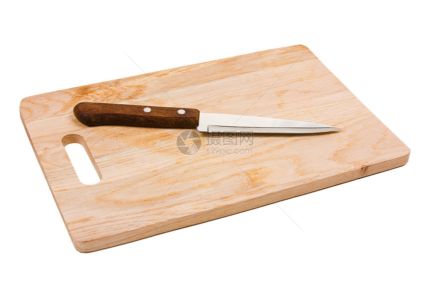 切板上的厨房刀菜肴餐具木板工具白色图片