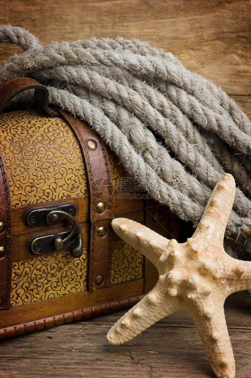 海盗藏宝箱海星木板绳索宝藏胸部旅行冒险蕾丝图片