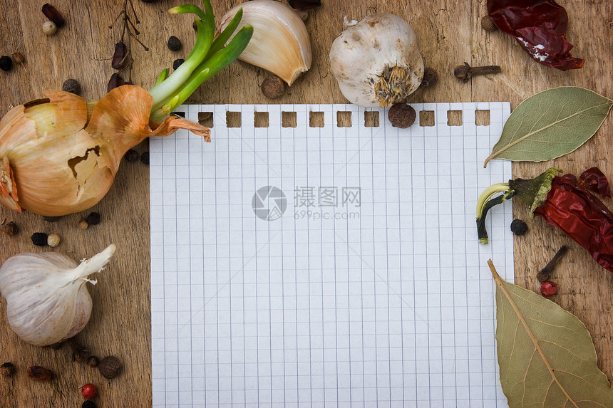 调味品菜单食物胡椒木板厨房写作香料笔记本笔记食谱叶子图片