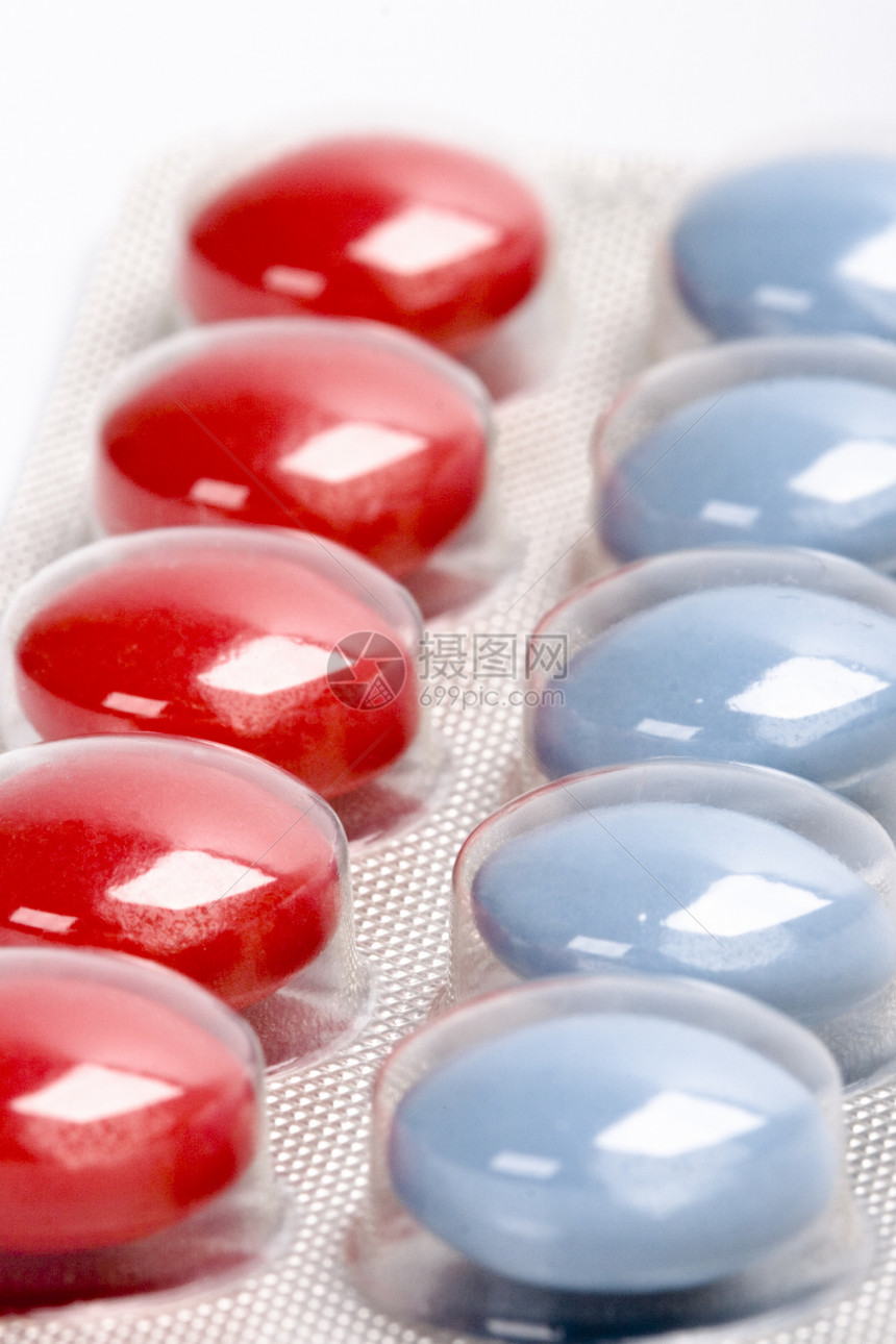 红色和蓝色药丸店铺预防性医院宏观药剂胶囊治疗科学医疗药品图片