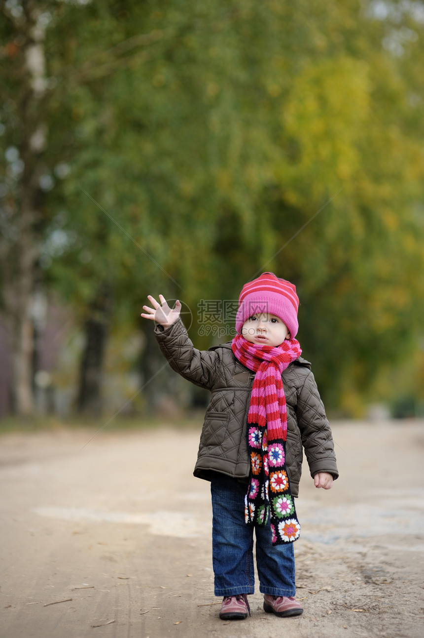 秋天公园的小宝宝公园幸福童年叶子季节育儿女孩婴儿眼睛树叶图片