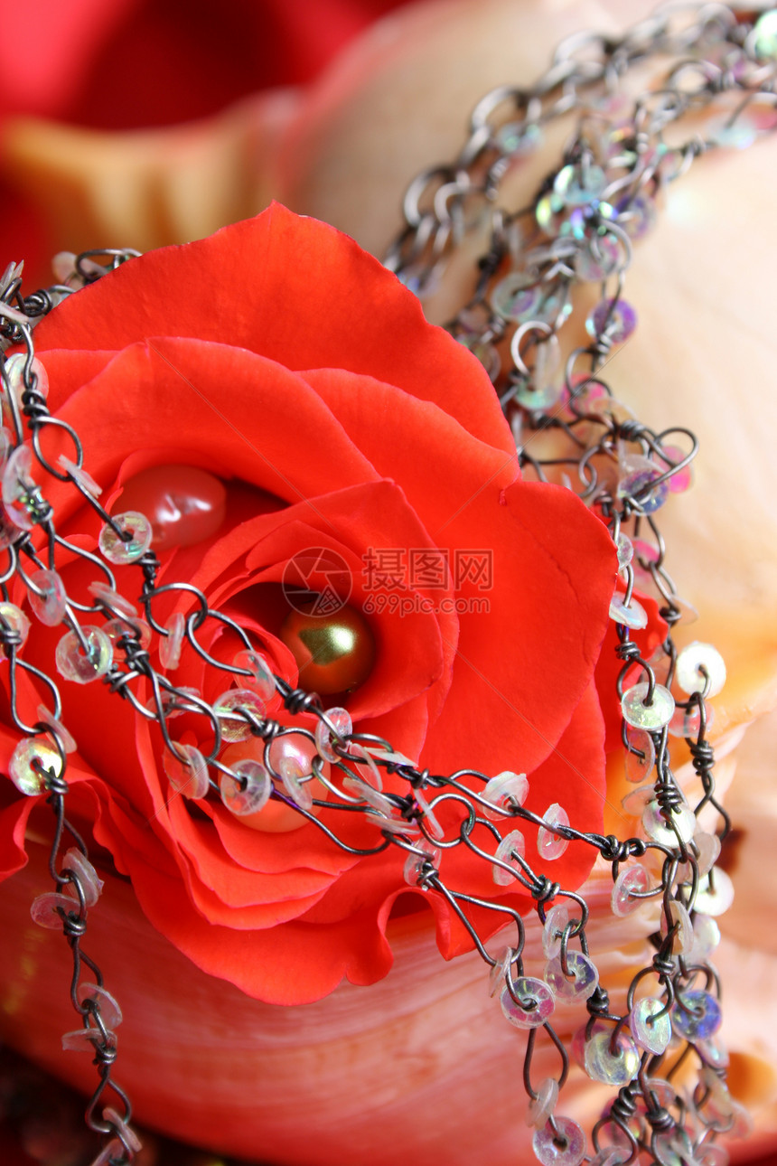 红玫瑰珍珠花瓣贝壳红色手镯配件珠饰细绳首饰玫瑰珠子图片