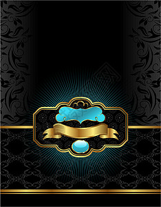 金黄金奢华背景装饰品标签皇家插图金子黑色蓝色磁带横幅丝带背景图片