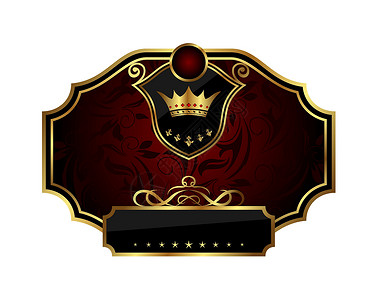 皇冠徽章标签带有皇冠的金金框标签插画