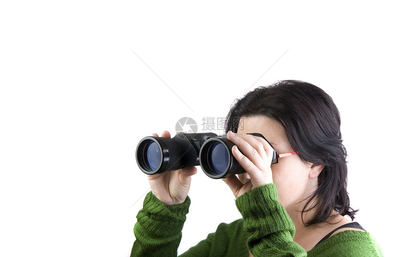 寻找商业业务的孤立女孩玻璃望远镜枝条工作女士图片
