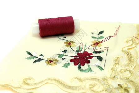 刺绣手帕缝纫装饰棉布刺绣材料风格裁缝爱好创造力顶针细绳背景