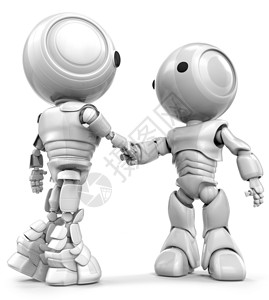 两个机器人握手未来派合伙团队协议双手技术友谊塑料验收吉祥物背景图片