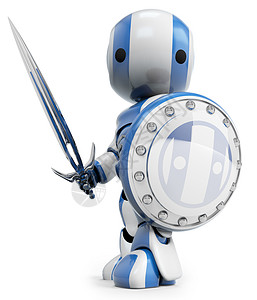 机器人白骑士勇士蓝色骑士吉祥物白色塑料技术监护人背景图片