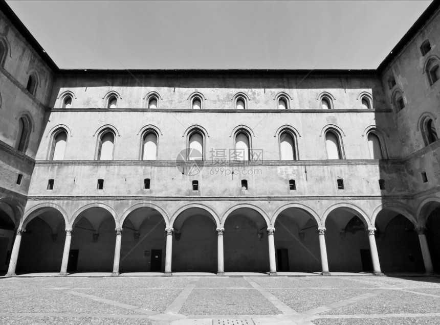 米兰建筑学黑色城堡白色图片