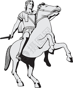 阿克巴大帝亚历山大大帝骑术雕像骑兵地标国王纪念碑头颅插画