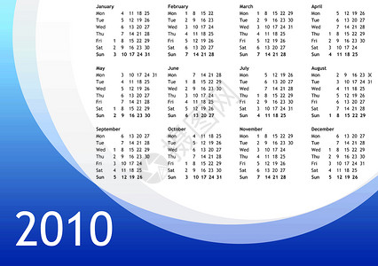 2010年日历数字时间床单几个月背景图片