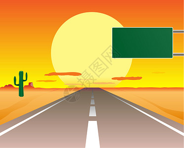 笔直的沥青公路沙漠路山脉天空沙漠沥青黄色旅行日落风景橙子插画