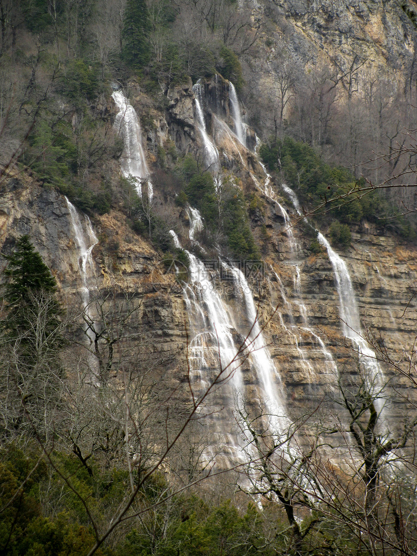 瀑布全景湿度溪流地形旅行外貌观光山脉纪念物岩石图片