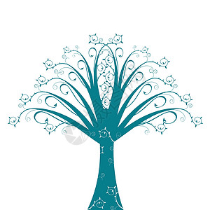 艺术树叶子蓝色树干植物季节白色生长植物群插图背景图片