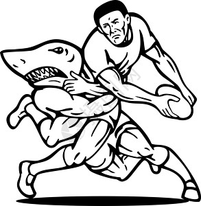 橄榄球运动员通过由鲨鱼捕捞的球高清图片