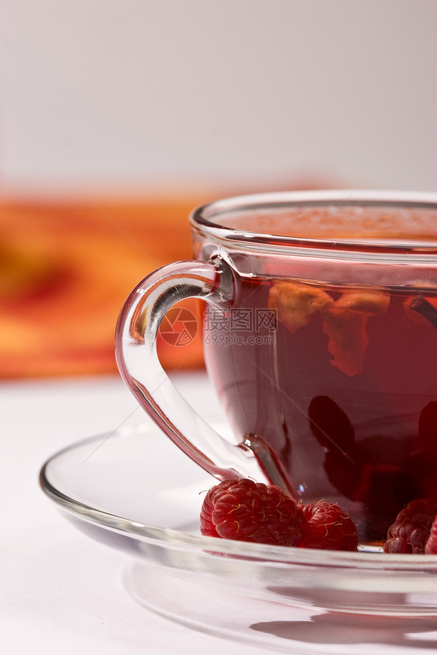 果茶覆盆子茶碗红色玻璃盘子杯子图片
