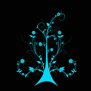 艺术花卉树季节风格黑色树干生长叶子蓝色插图植物装饰背景图片