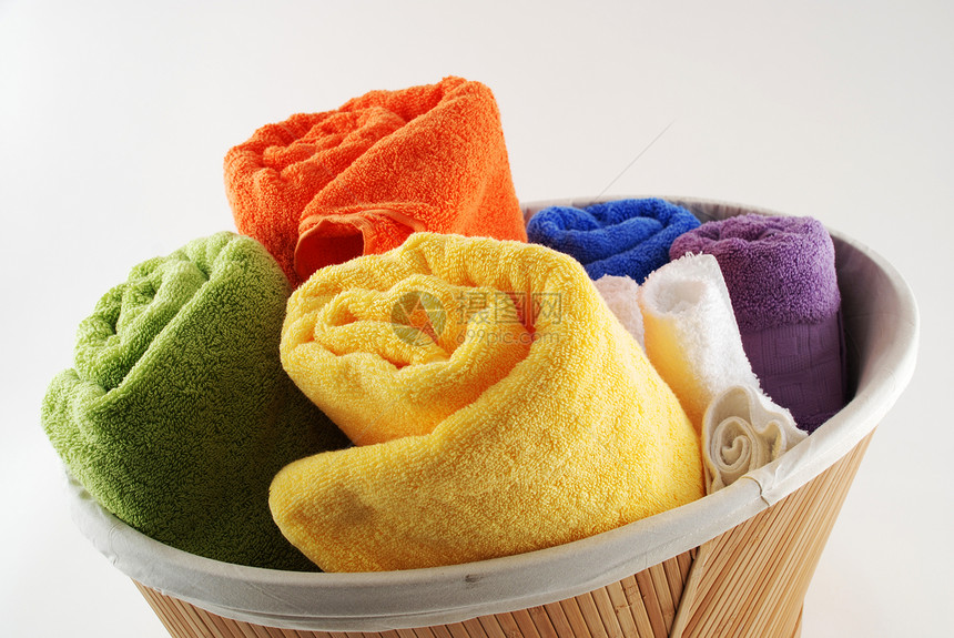 毛巾淋浴温泉面巾吸水性篮子织物纤维棉布洗衣店图片
