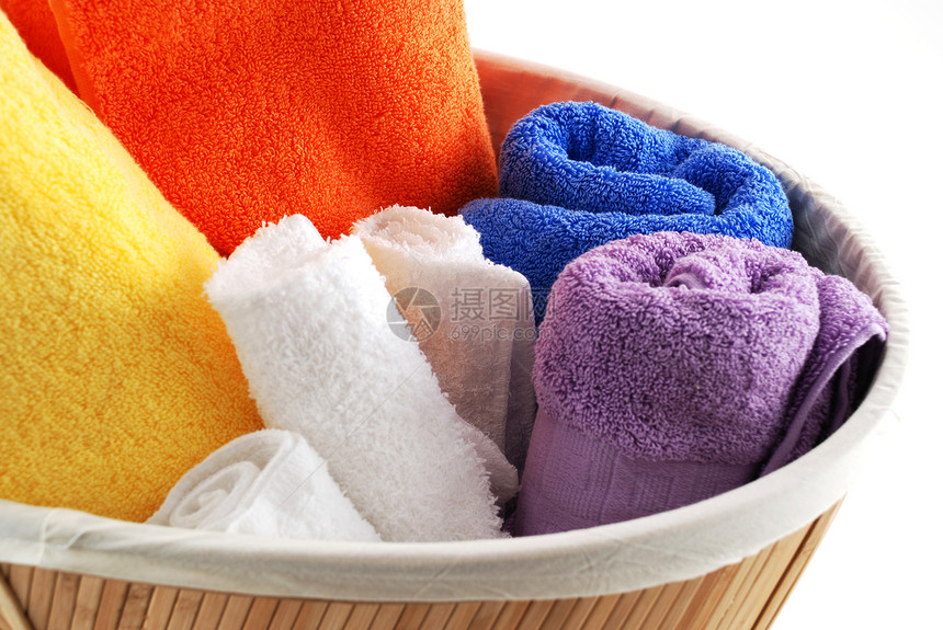 毛巾棉布吸水性织物温泉纤维篮子面巾洗衣店淋浴图片