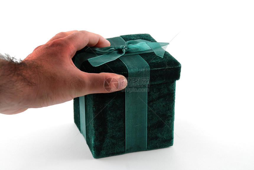 礼品盒集装箱正方形蕾丝礼物立方体礼物盒展示天鹅绒绿色图片