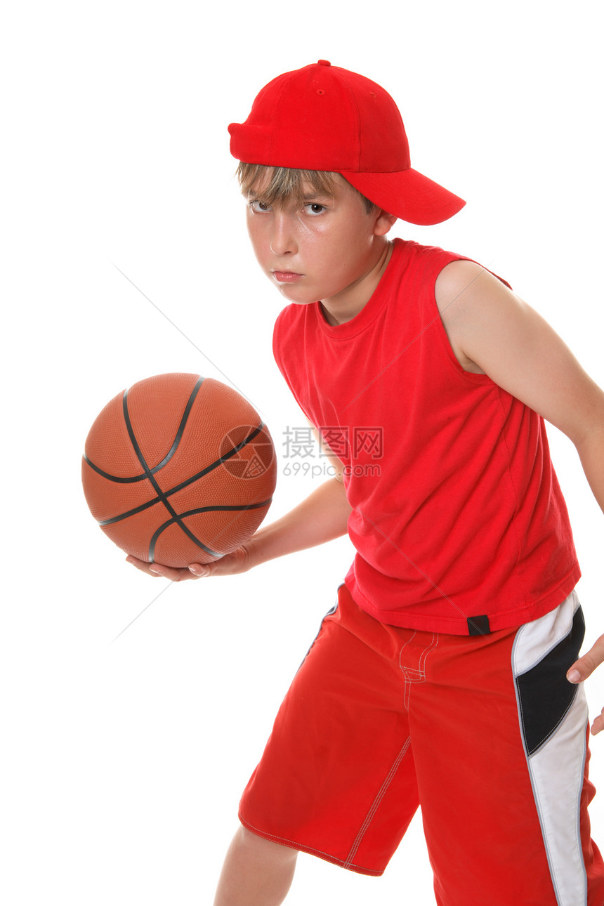 篮球运动员运动团队男生乐趣竞争者红色玩家帽子背心孩子们图片