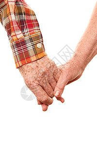 持有手握手的老年夫妇手臂夫妻女性长老白色成人女士手指感情男性背景图片