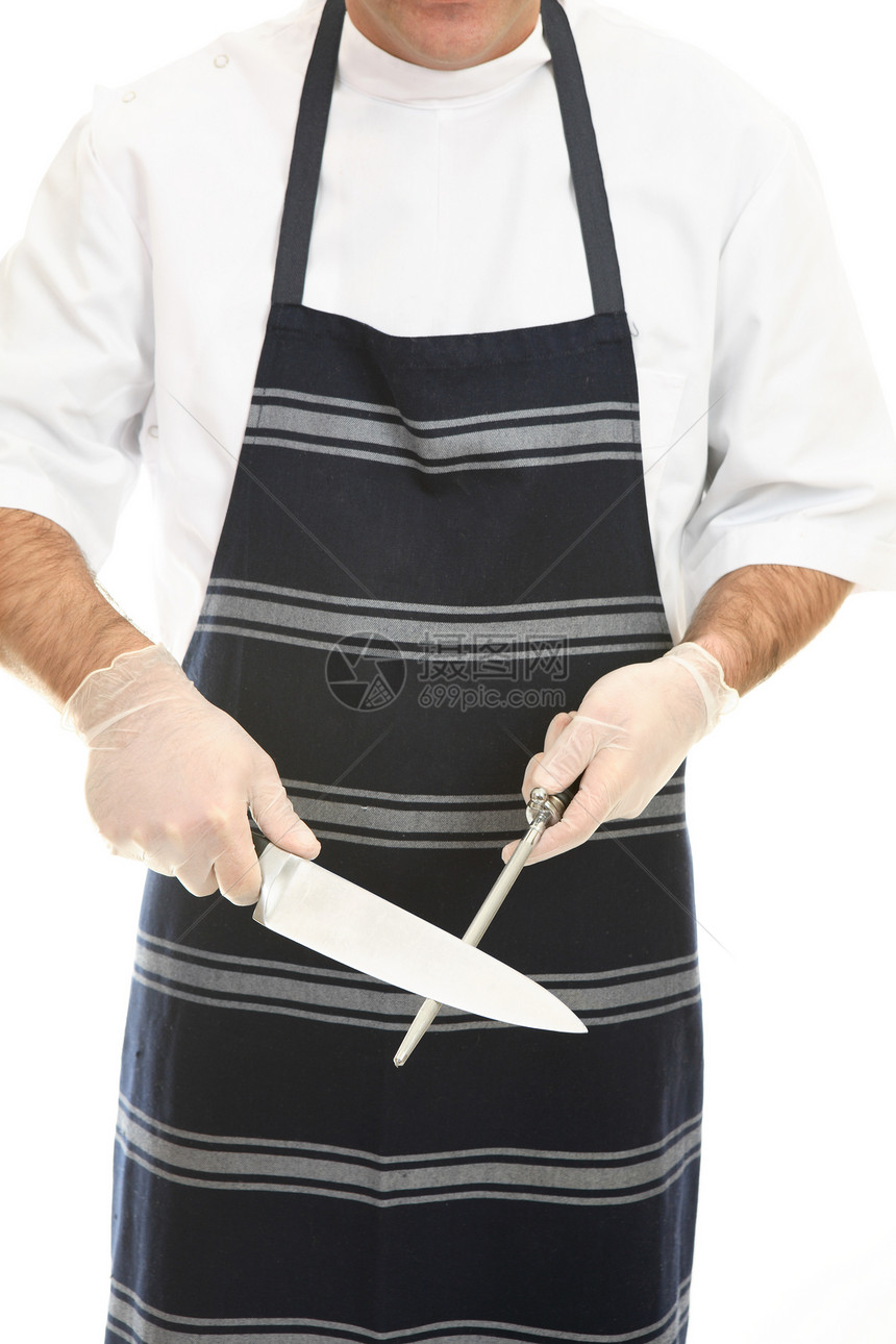 屠夫磨刀职业锐化男人工人围裙厨师男性工作图片