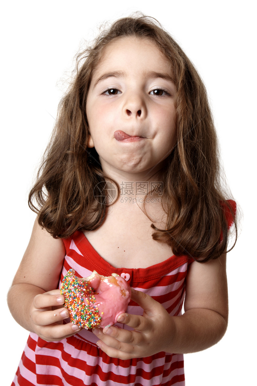 女孩吃甜甜圈舔嘴唇图片