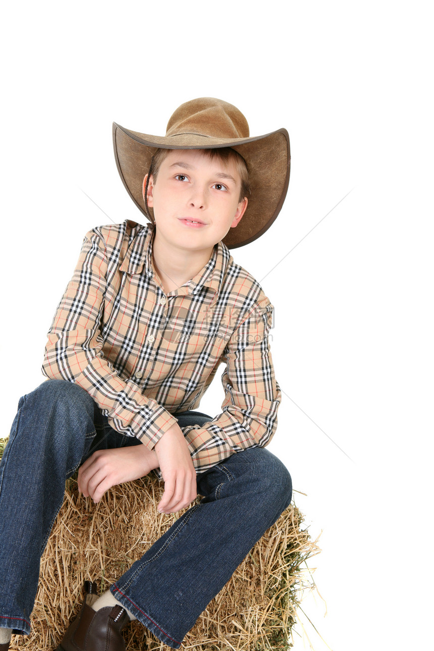 男孩向上看男生靴子情感孩子衬衫帽子牛仔布国家乡村牛仔帽图片