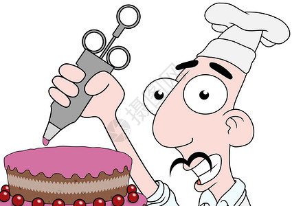 冰蛋糕工作卡通片插图男人烘烤职业美食装潢动画片绘画背景图片