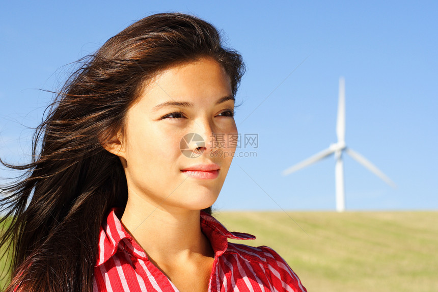 风力涡轮机农村技术力量女孩女士涡轮幸福资源环境场地图片