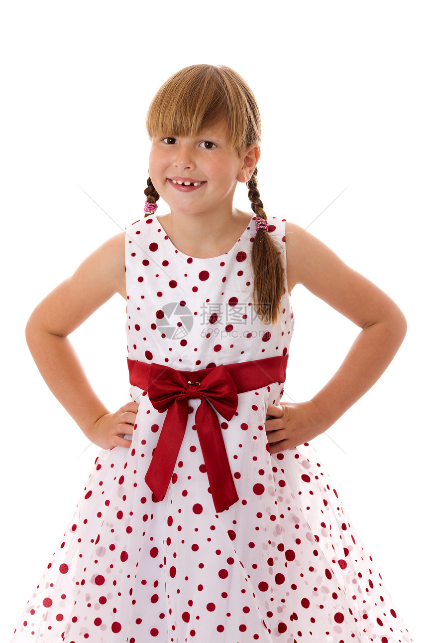 笑笑女孩快乐孩子童年裙子喜悦享受红色手势乐趣白色图片