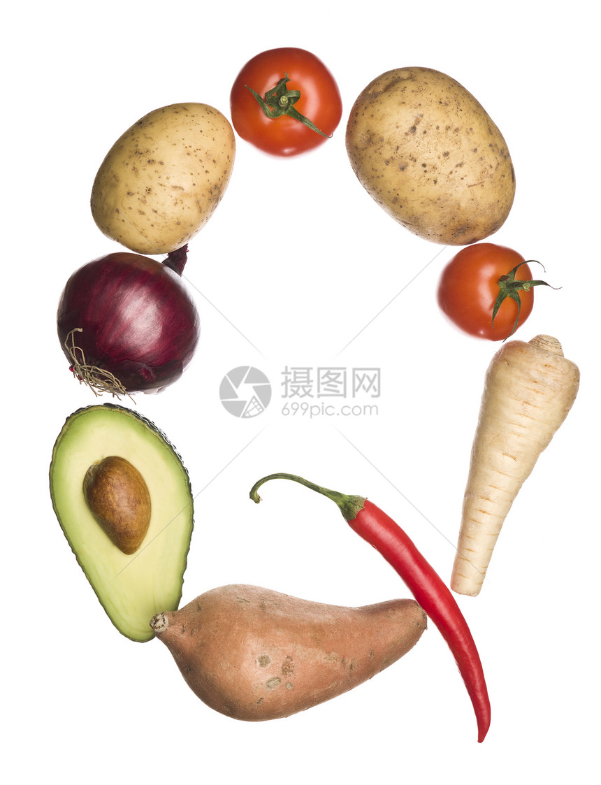 字母“Q”由蔬菜制成图片