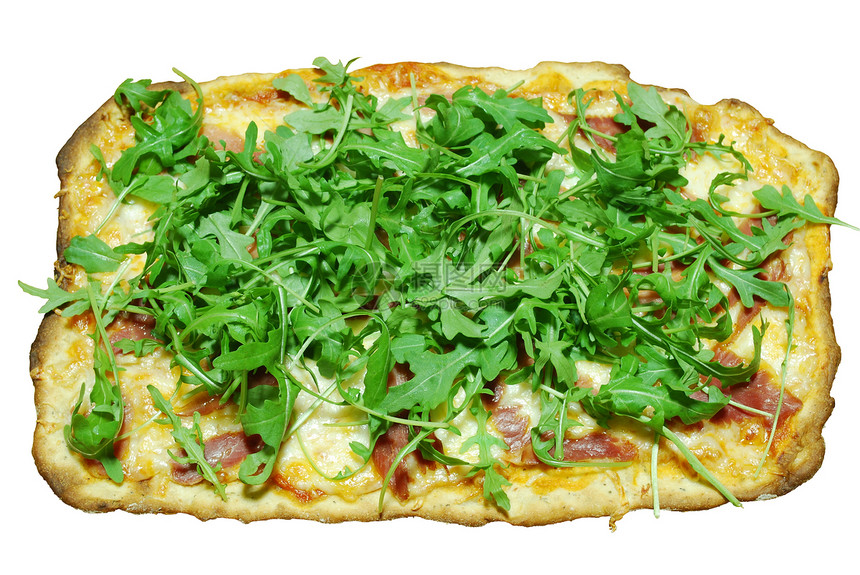 3CHE披萨 配有蛋白和青豆孤立美食配料香蒜食物垃圾小吃午餐火腿面团平底锅图片