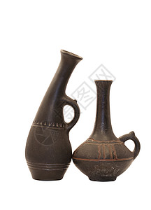 古代历史陶器水罐白色装饰骨灰盒黑色考古学古董黏土工艺背景图片