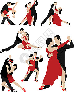 跳探戈舞的一帮大对夫妇 矢量插图背景图片