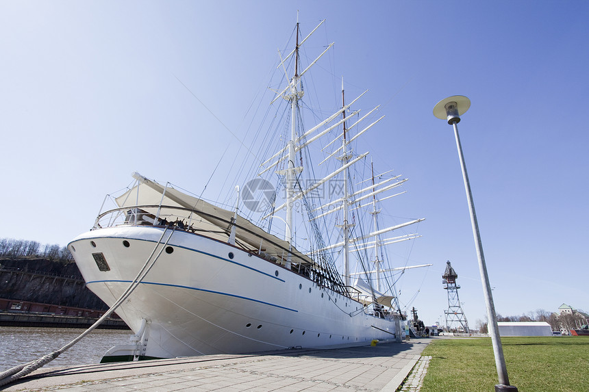 旧帆船码头港口木头吸引力游客旅游绿色历史桅杆博物馆图片