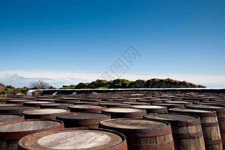 威士忌桶褐色贮存仓库风化木头店铺圆形酒精太阳棕色背景图片