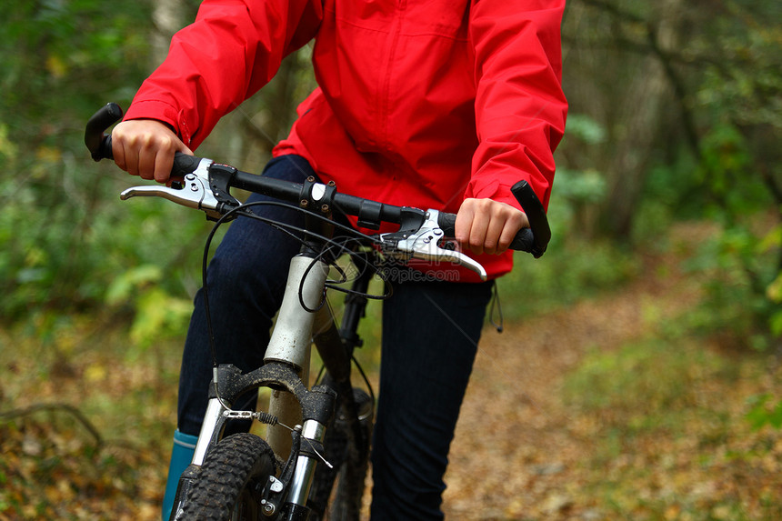 自行车车闲暇女士下坡竞赛乐趣速度森林活动山地山地车图片