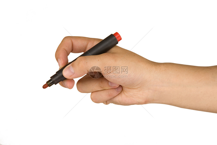 带有红标记的雄性手铅笔草图推介会经理写作手指毛毡艺术办公室教育图片