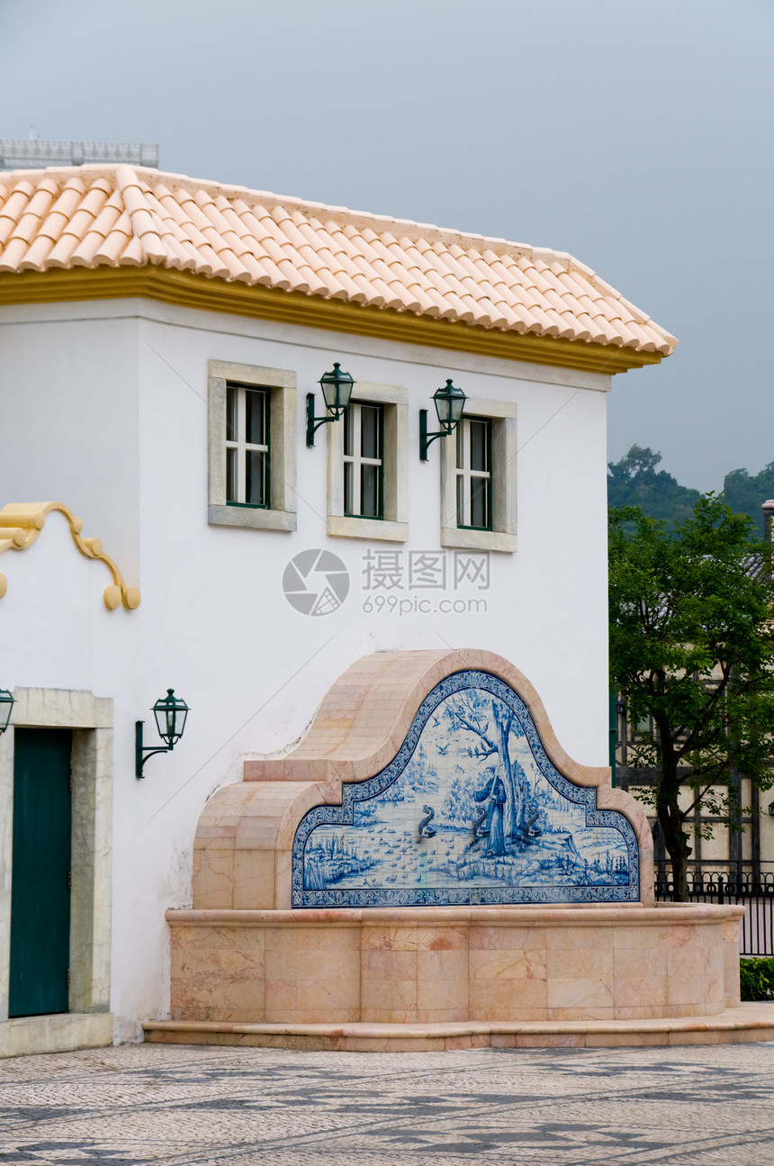 古董街头建筑场景建筑城市喷泉框架玻璃街道建筑学灯笼房子图片