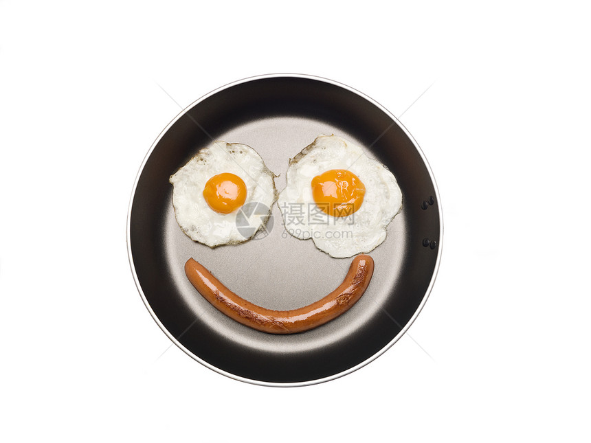 鸡蛋和香肠静物平底锅热狗早餐眼睛食物炊具笑脸工作室家神图片