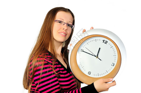 女孩与时钟白色数字女士小时女性手表时间背景图片