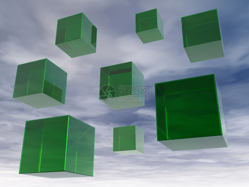 玻璃立方体几何绿色天空插图艺术透明度图片