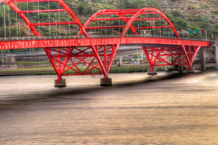 河上桥的美丽城市景色图片
