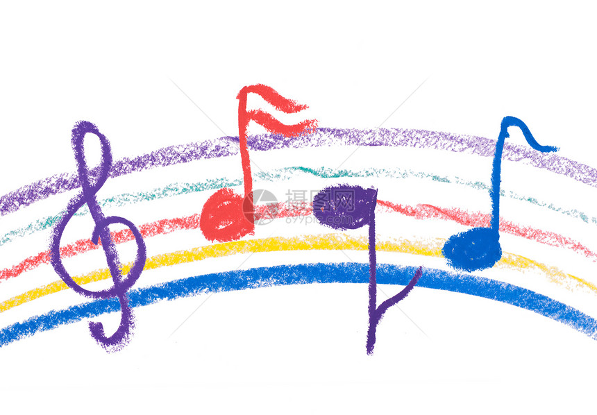 白色上的色彩多彩的音乐符号曲调创造力歌曲岩石曲线旋律插图黄色音乐会作品图片